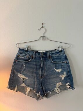 Abercrombie & Fitch Washed Blue Distressed Denim Shorts